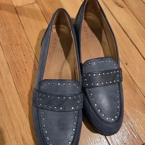 Naturalizer Navy Leather Loafers with Silver Studs